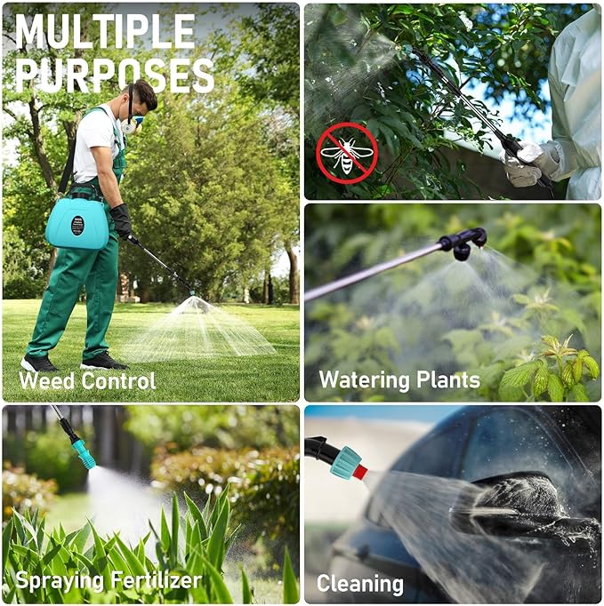 VASG 2 Gallon Battery Powered Garden Sprayer, Powerful Electric Pump Sprayer, Weed Sprayer with USB Rechargeable Handle, 5 Mist Nozzles, Retractable Wand, Adjustable Strap for Lawn, Garden, Yard