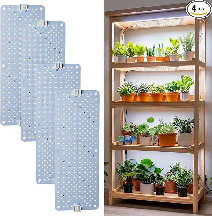 Grow Lights for Indoor Plants Full Spectrum,High PPFD 768LEDs Plant Lights with 4/8/12/16/20H Timer, Flexible Series & Parallel Connection for Indoor Growing(4 Pack)