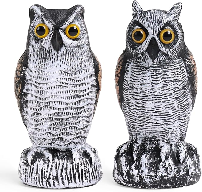 OFFO 2 Pack Fake Owl, Owl Statue for Garden and Yard Decoration, Weatherproof Plastic Outdoor Owl Decor for Porch Pool Patio Yard, 8-Inch Height, Round + Short Ear Owl