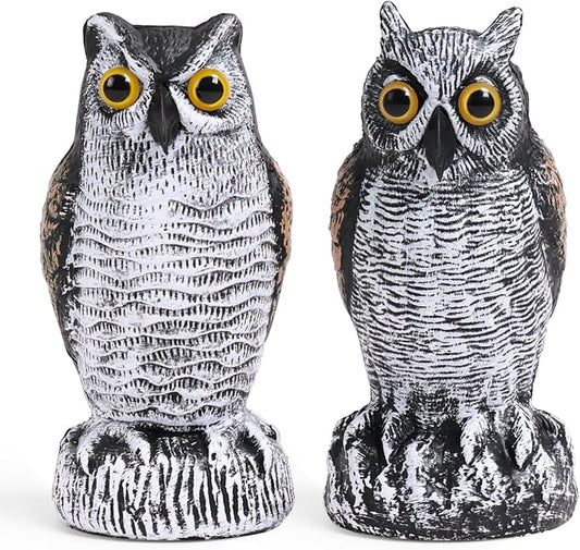 OFFO 2 Pack Fake Owl, Owl Statue for Garden and Yard Decoration, Weatherproof Plastic Outdoor Owl Decor for Porch Pool Patio Yard, 8-Inch Height, Round + Short Ear Owl