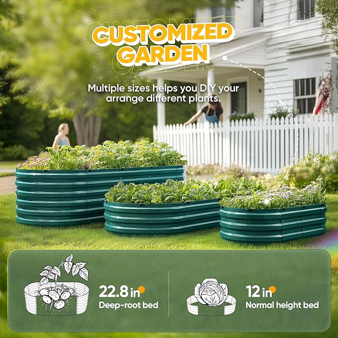 KING BIRD Raised Garden Bed Kit 2025 Upgraded Quick-Setup Galvanized Planter Garden Box Outdoor for Gardening, Vegetables, Flowers, 94x36x23 in, Green
