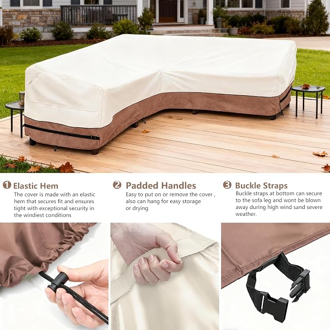 okcool Outdoor Sectional Cover,V Shaped Patio Furniture Covers for 5-Seater Outdoor Sectional Furniture Couch 85"(85''L) x 33.5''D x 31''H, Beige & Brown