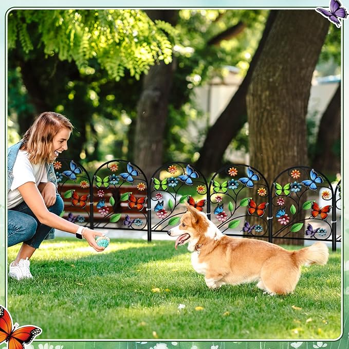 Yaocom 12 Pack Butterfly Decorative Garden Fence 16.5''H x 11.8''W Animal Barrier Border Butterfly Flower Design Metal Arch Garden Fence Border for Spring Outdoor Patio Yard Landscape Decoration