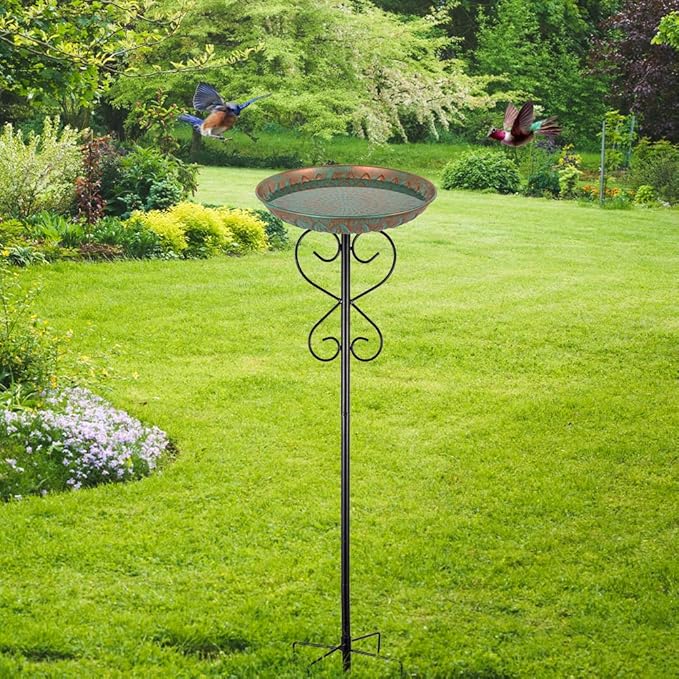 Metal Bird Bath for Outside,Garden Bird Baths for Outdoors,Standing Birdbaths & Birdfeeder with Cast Iron Bowl for Garden Patio Yard Lawn Decor