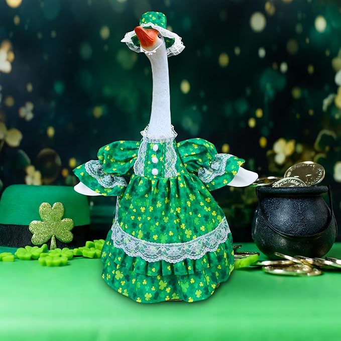 St Patrick's Day Goose Outfits for Porch Goose 23" Cement Statue Clothing - St Patrick's Day Outdoor Decoration for Patio Yard Lawn