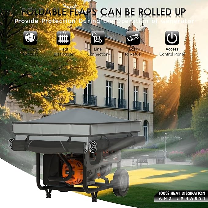 Generator Covers While Running, Waterproof Heavy Duty Generator Tent, 1680D+210D Double Layer, Rooftop Design, Large Generator Cover, 32 x24 x24, Grey
