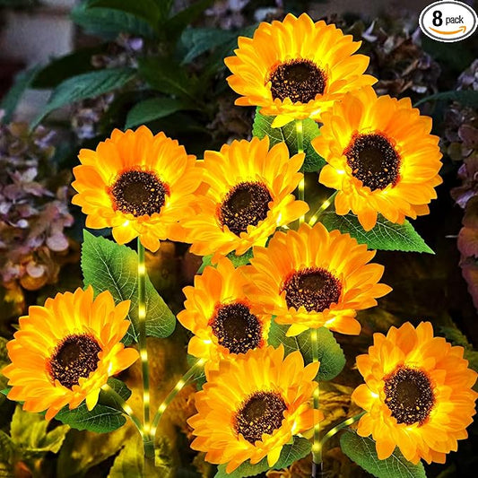 KOOPER Solar Lights Outdoor Decor - Upgraded 8 Pack Solar Garden Lights with 24 Bigger Sunflower Lights, Waterproof Solar Outdoor Lights Auto ON/Off Solar Decorative Lights for Garden, Patio, Yard