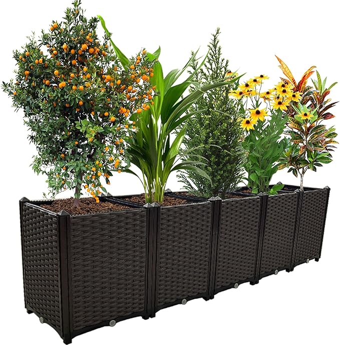 Large Planters for Outdoor Plants Rectangular Raised Garden Bed Elevated Planter Boxes Patio Balcony Deck for Planting Flowers, Vegetables, Tomatoes, and Herbs