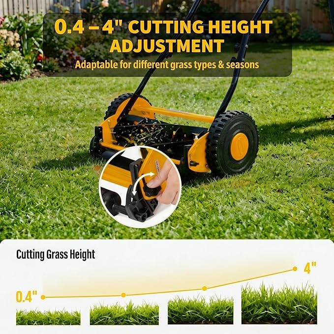 16" Push Lawn Mower, Manual Hand Push Lawn Mower Without Grass Catcher, Lightweight & Portable Walk-Behind Mower for Small Yards, Garden & Patio