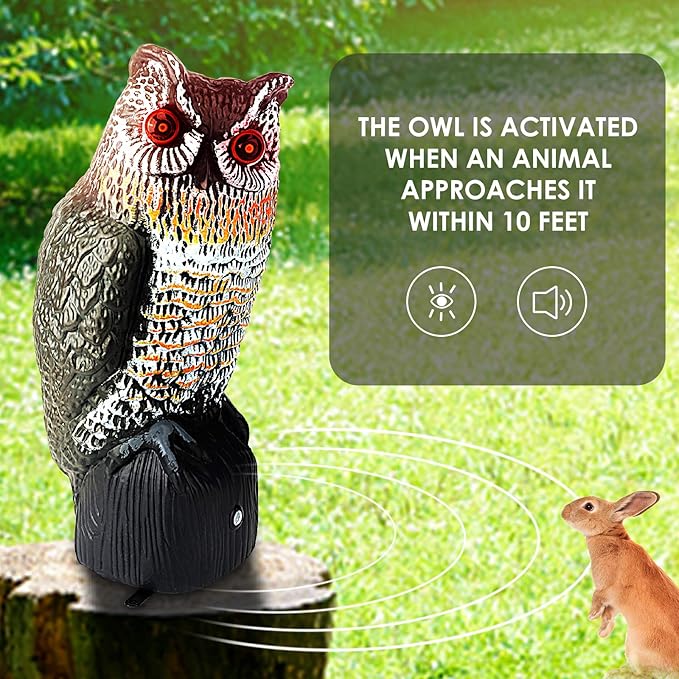 Ruolan Plastic Owl,Brid Owl with Flashing Eyes&Frightening Sound for Garden Yard Outdoor (Large)