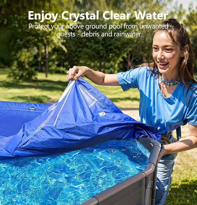 POOLHACKER 2025 Upgrade 12 ft Round Winter Pool Cover - 12ft Round Above Ground, 4 Foot Overlap Extra Thick 420D Pool Cover with Pulley and Cable