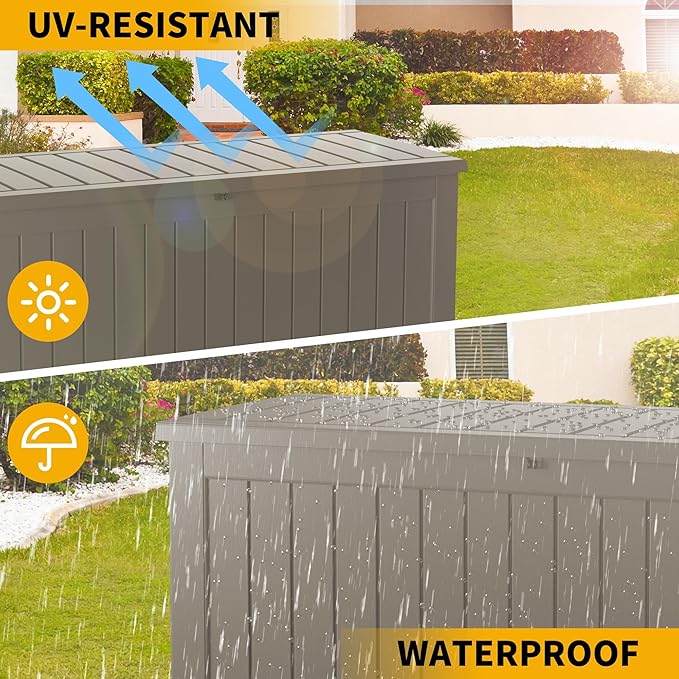 Outdoor Storage Box 205GAL Waterproof Resin Deck Box,Pool Accessories Supplies，UV-Resistant Lockable Package Delivery Bin for Garden Tools,Large Patio Outside Cushions,Chest,Furniture,Grey