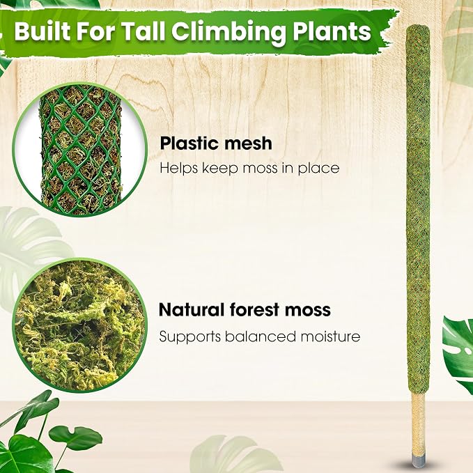 DUSPRO 59’’ Large Green Mesh Moss Pole Monstera Plant Support, Tall Plant Stakes, Moss Pole for Plants Monstera, Garden Pole, Moisture Stick for Plants (1pc., 59''), Natural