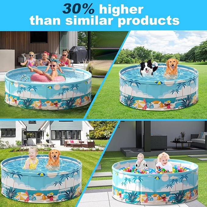 Foldable Swimming Pool for Kids 78.7"x17.7" Hard Plastic Portable Dog Pool Anti-Slip Collapsible Pets Bathtub Kiddie Pool Indoor Outdoor Backyard (Beach Party 79'')