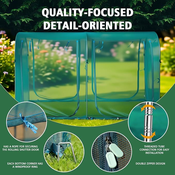 8.2'x4'x6' Crop Cage for Garden, Large Tunnel Plant Netting Cover,4 Roll-Up Zipper Door Garden Cage,Bug Netting Cover for Vegetables &Fruits,Durable Raised Garden Ded Covers Garden Netting