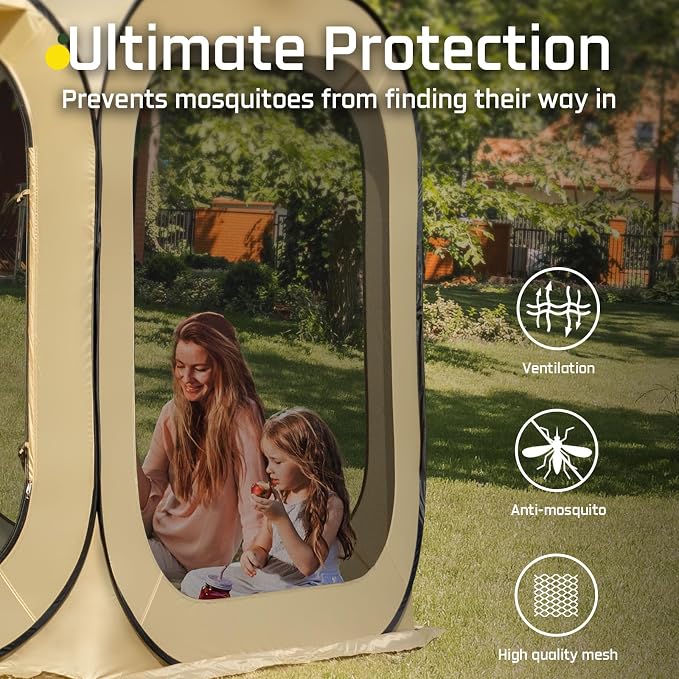 JELUCAMP 10x10 FT Pop Up Screen House Tent - Instant Screened Gazebo Canopy with Mosquito Net, Portable Backyard Tent for 4-6 People, Easy Setup Patio Shelter for Camping, BBQ, Sports & Outdoor