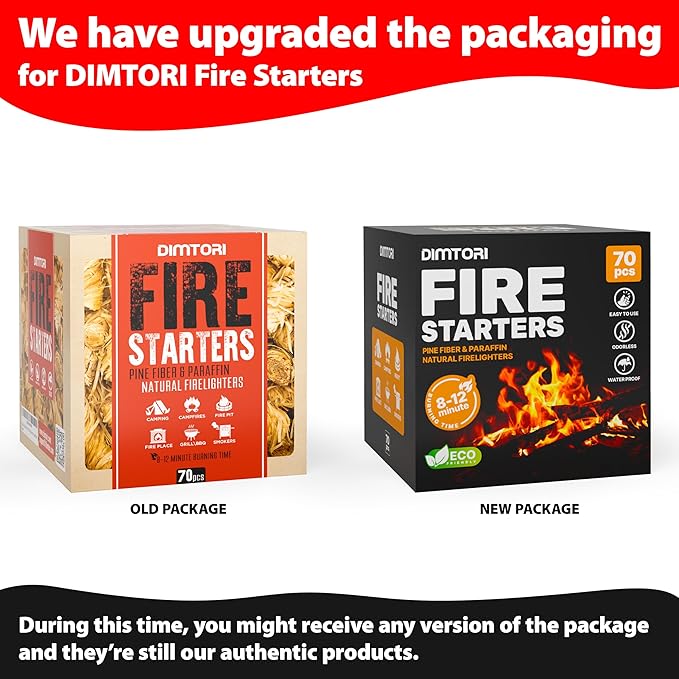 70 pcs Fire Starter - Natural Fire Starters for Campfires, Fire Pit, Pizza Oven, Fireplace, Smoker, BBQ, Pellet Stove & Wood - Fire Starters for Grill, Charcoal Starter