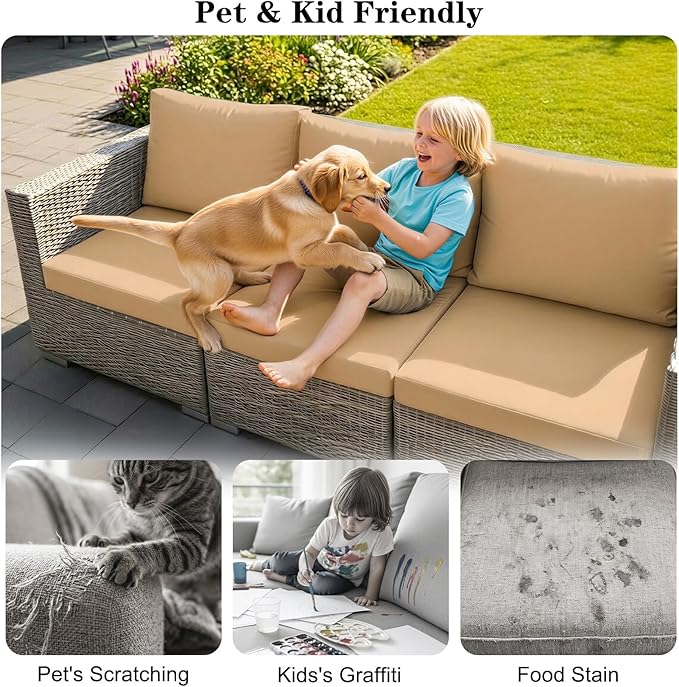 8-Piece High Elastic Outdoor Cushion Covers - Full Set Stretch Replacement Slipcovers for Seat & Back Cushions - Universal Fit for 4-Person Patio Sofa, Fits 20-27" Wide
