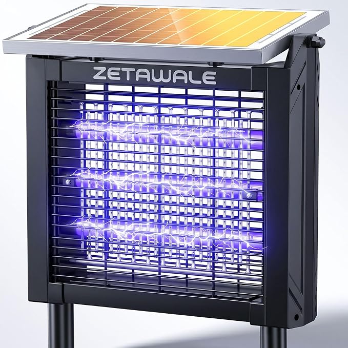 Solar Powered Bug Zapper Outdoor, 4500V Mosquito Trap with 10W Solar Panel, Fly Trap & Mosquito Killer, Dusk-to-Dawn Auto, IPX5 Waterproof, 2100 Sq.Ft Coverage for Patio, Backyard, Garden