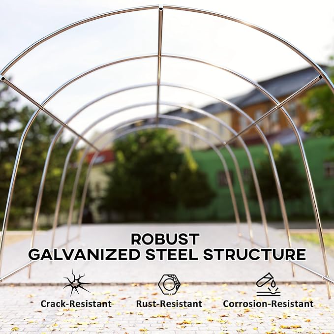 Outsunny 12' x 23.6' Heavy Duty Carport, Portable Garage Car Canopy Tent with UPF50+ Sun Protection, Galvanized Frame, Large Roll-Up Door for Cars, Trucks, Boats, Motorcycle, Bike, Dark Gray