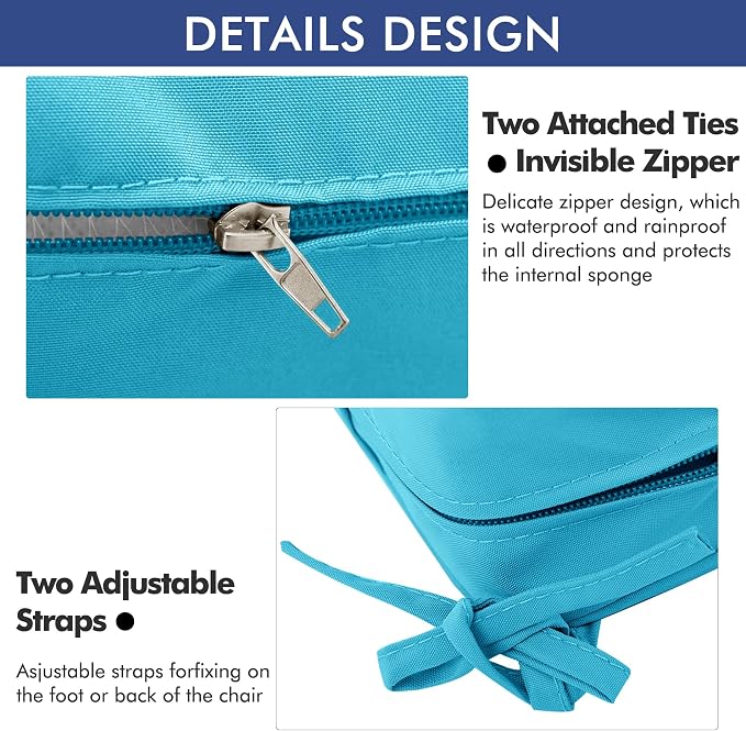 Outdoor Chair Cushions 22 x 22 Inch Water Resistant Patio Chair Cushions with Tie 3 Year Color Fastness Thick Outdoor Seat Cushion for Garden Lawn Patio Furniture Teal Set of 2
