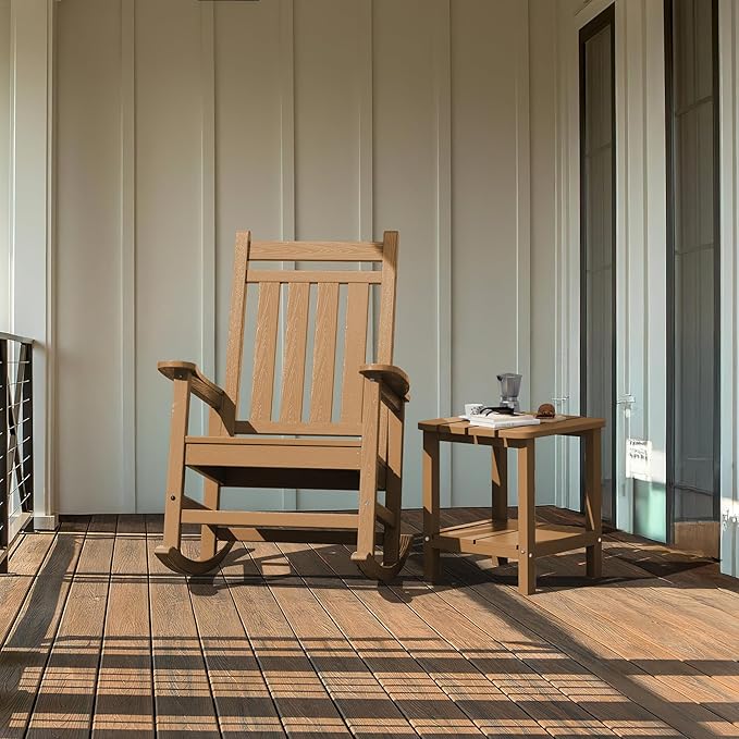 SERWALL Double Adirondack Side Table Rectangular End Table Set of 2, Brown