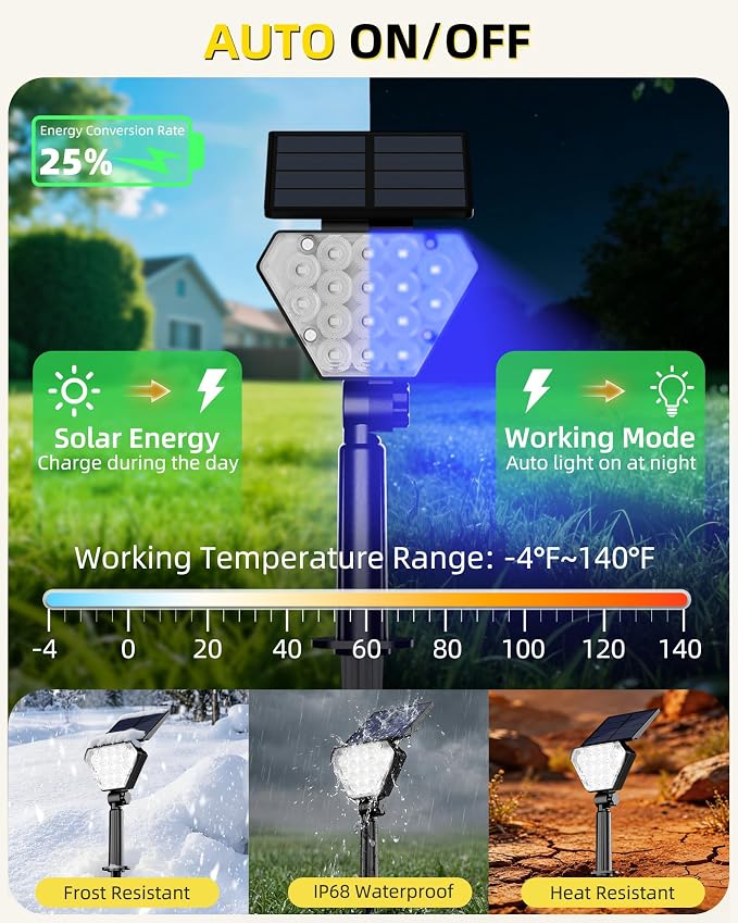 T-SUN Solar Lights Outdoor Waterproof IP65, 6Pack LED Solar Spot Lights Color Changing IP65 Waterproof Smart Auto On/Off for Outside Landscape Garden Yard Lawn Pathway Patio Driveway