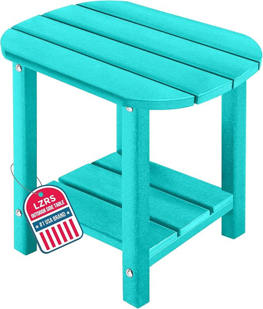 LZRS Patio End Table, Heavy Duty HDPE Outdoor Coffee Table with Wood Texture, Weatherproof Composite Table for Adirondack Chairs, Deck, Pool, Indoor/Outdoor, No Peeling Cracking(Turquoise)