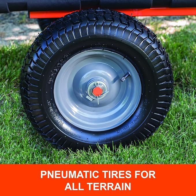 Agri-Fab 45-0553, 1,000-Pound Capacity Poly Swiveling Tow Behind Dump Cart, 18 Cubic Feet Capacity, 80 Degree swiveling, 52 Degree Dumping, 16-Inch x 6.5-Inch Pneumatic Turf Tread Tires