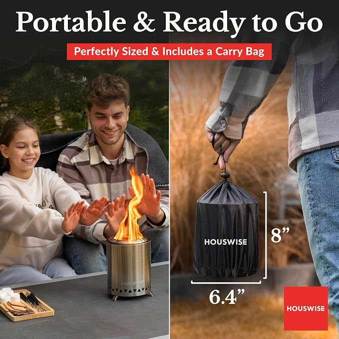 Houswise Smokeless Tabletop Fire Pit Outdoor - 8 Inch Mini Fire Pit, Wood Pellet Table Top Firepit, Portable Table Top Pit for Outside Patio, Small Pits Patio Heater Stove, Tabletop Firepit