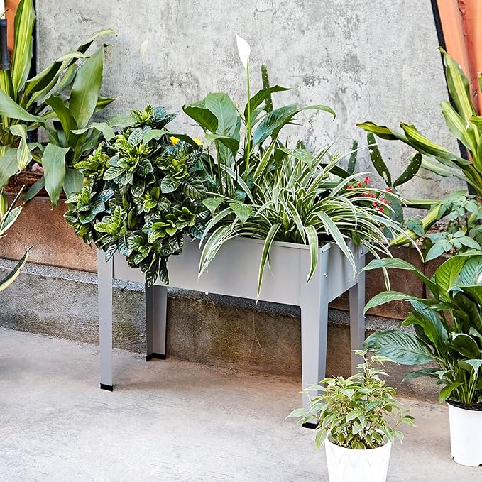 Raised Garden Bed, Garden Raised Planter Box with Legs, Galvanized Garden Planter for Herbs and Vegetables, 24" Grey