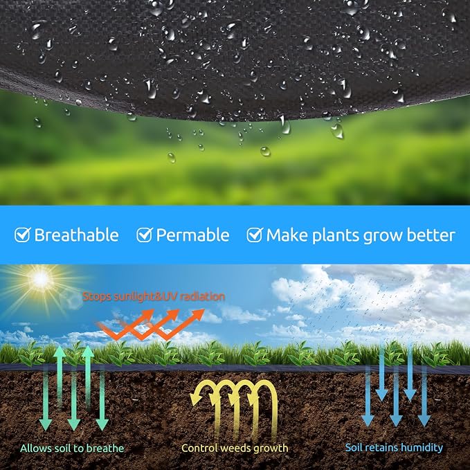 6ft x100ft Black Weed Barrier 3.5oz Landscape Premium Fabric-Heavy Duty Woven Ground Cloth with Superior Permeability Weed Control Convenient Design
