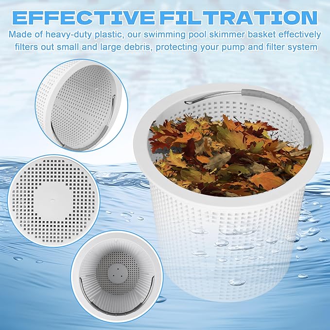 7'' Inground Pool Skimmer Basket for Hayward Skimmer Basket & Pool Filter Basket SP1082CA | Built-in Weight | with Stainless Steel Handle & Rubber Grip