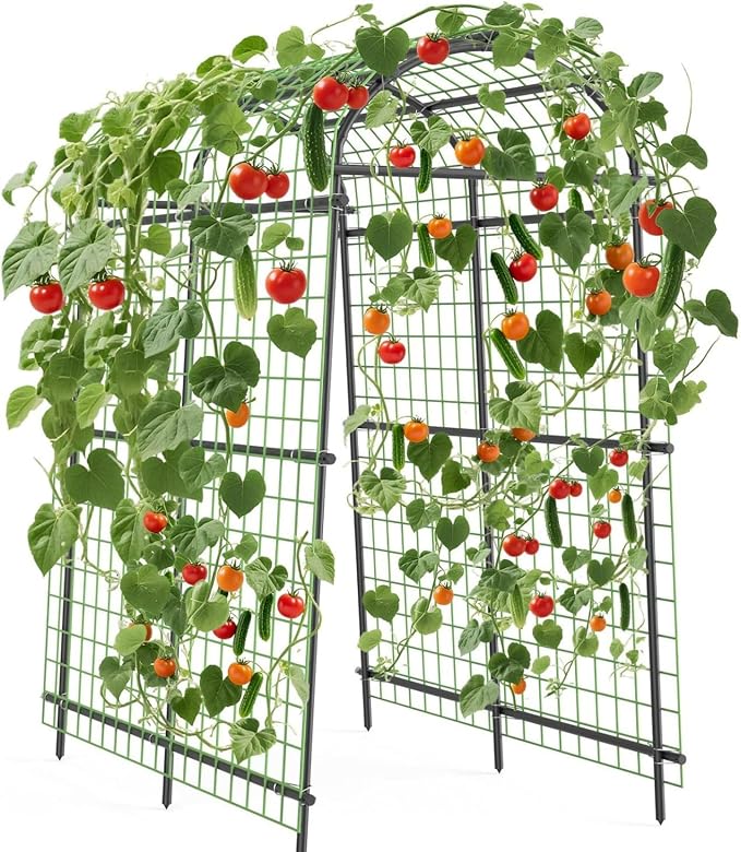 Garden Arch Trellis, 7.5FT Extra Tall Polyethylene-Coated Stainless Steel Garden Trellis for Climbing Plants, Vegetables, Flowers, Outdoor Pergola Arbor Wedding Party Decoration, Cucumber Trellis, Gar
