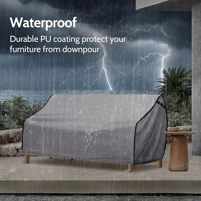 Outdoor Furniture Covers for Sofa Waterproof, Patio Loveseat Cover Tear Resistant, Fits up to 58W x 32.5D x 31H inches, Grey