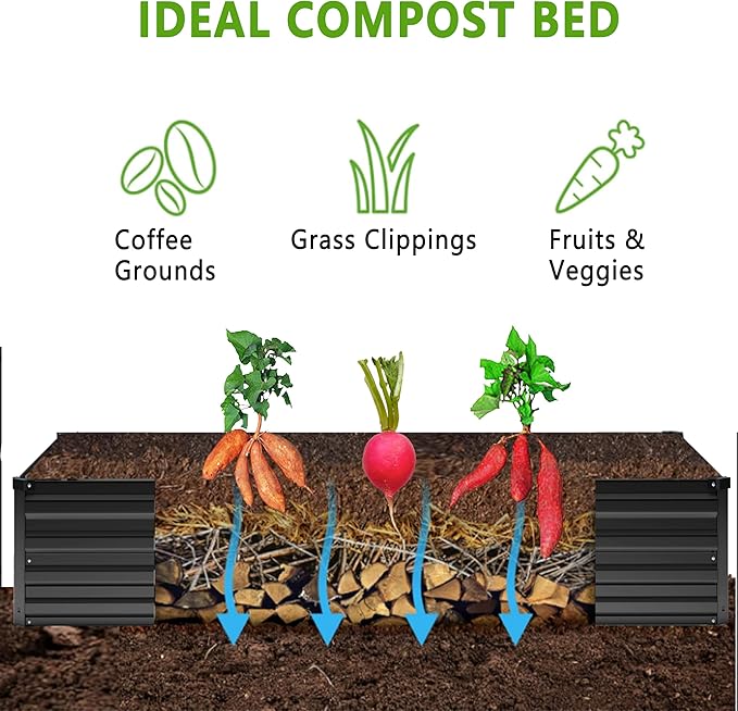 MGNO 2pcs 8x2x1FT Galvanized Raised Garden Bed-Outdoor Planter Box for Vegetables-Metal Garden Bed,Rectangle Planting Box for Herb,Flower,Black