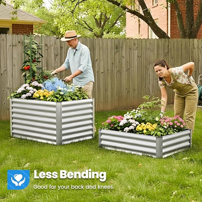 Quictent Galvanized Raised Garden Bed 4x3x2ft Tall Garden Bed Extra Height 22.4" Hold 24cft Soil Outdoor Heightened Planter Box for Deep Root Vegetables Herbs Tomato Cage Included, Silver