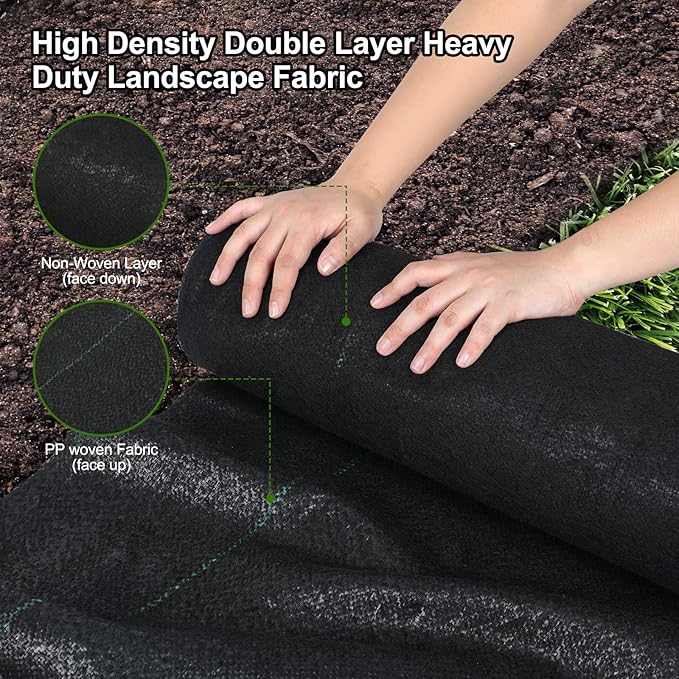 Jevrench 5oz Weed Barrier Landscape Fabric Heavy Duty, 1.3ft x 50ft Dual-Layer Premium Garden Landscaping Fabric, Ground Cover Weed Control Fabric Outdoor Weed Mat Garden Lawn Fabric