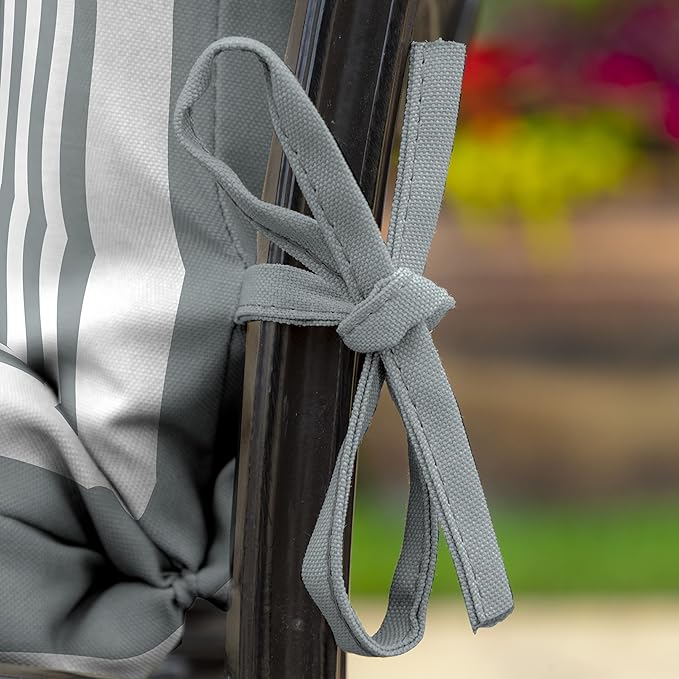 Arden 2-Pack Outdoor Patio Dining Chair Cushion, 20x44, Rain-Proof Seat Pad, Fade-Resistant Outdoor Cushion Stone Grey Cabana Stripe