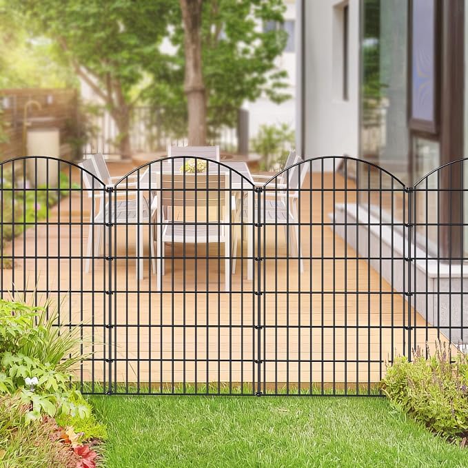 FOREHOGAR Metal Garden Fence 48in (H) x 20.3ft (L), 8 Panels + 9 Stakes Dog Fence Border Fence Animal Barrier, No Dig Garden Fencing for Yard Flower Bed Lawn Patio Outdoor, CTW4808 Black