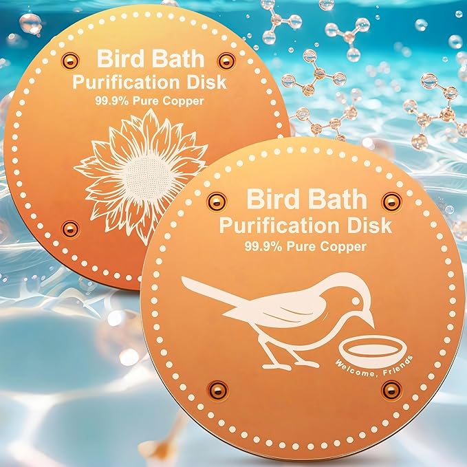 Bird Bath Purification Disk Pure Copper Outside Winter Solar Power Birdbath Wild Hummingbird Feeder Pedestal Fountain Cleaner Cage Dispenser Bowl Ground Safe Garden Sunflower Bird Gifts