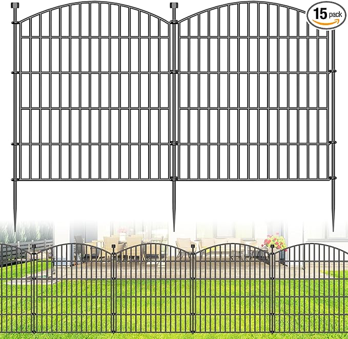 15 Panels Decorative Garden Fence - 32 in (H) x 35.4 ft (L) No Dig Dog Fence Outdoor for Yard, Rustproof Tall Garden Fencecing Panels, Animal Barrier Suitable for Yard Border, Patio, and Outdoor Use