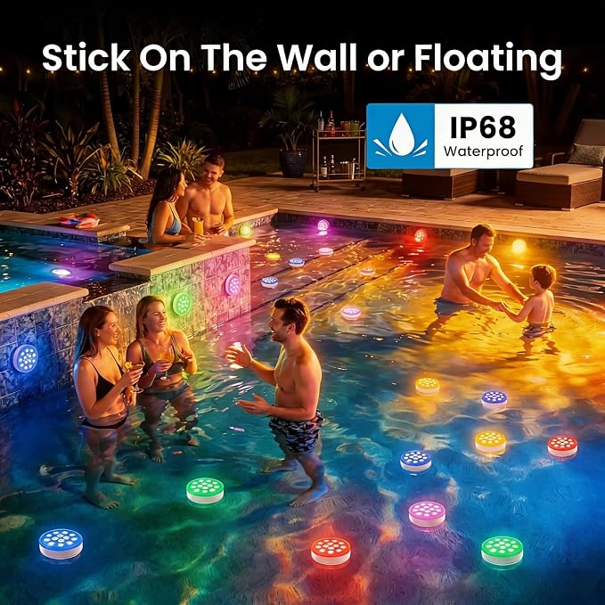 LOFTEK Pool Lights, Rechargeable Submersible LED Lights with Remote, IP68 Waterproof, 16 Colors Underwater Pool Light for Above Ground Inground Pool, Hot Tub, Shower, Bathub, Party, Vase, 4 Packs