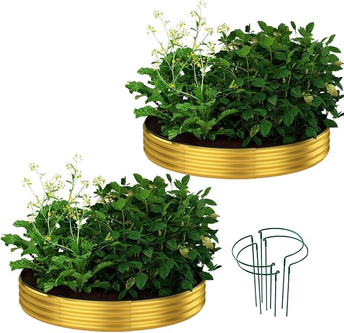 ZFHgarden Galvanized Metal Planter Round Raised Garden Bed Kit for Gardening Outdoor Galvanized Planter Outdoor 2PC Gold 3X3X1FT