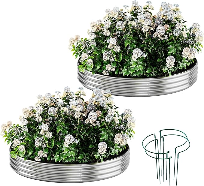 ZFHgarden Galvanized Metal Planter Round Raised Garden Bed Kit for Gardening Outdoor，2x2x1ft 2pc Grow Garden Box Raised Flower Bed，Round Galvanized Planter Outdoor Metal Fire Pit Ring