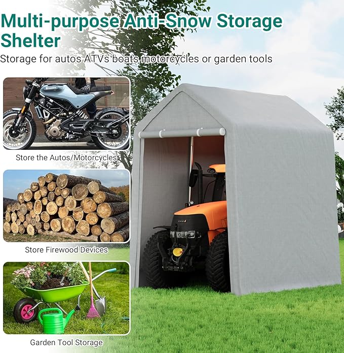 10×10 ft Outdoor Storage Sheds, Portable Storage Shelter Shed with Roll up Zipper Doors, Waterproof Outside Utility Shed Garage Tent for Motorcycle, Bicycles and Camping Tools
