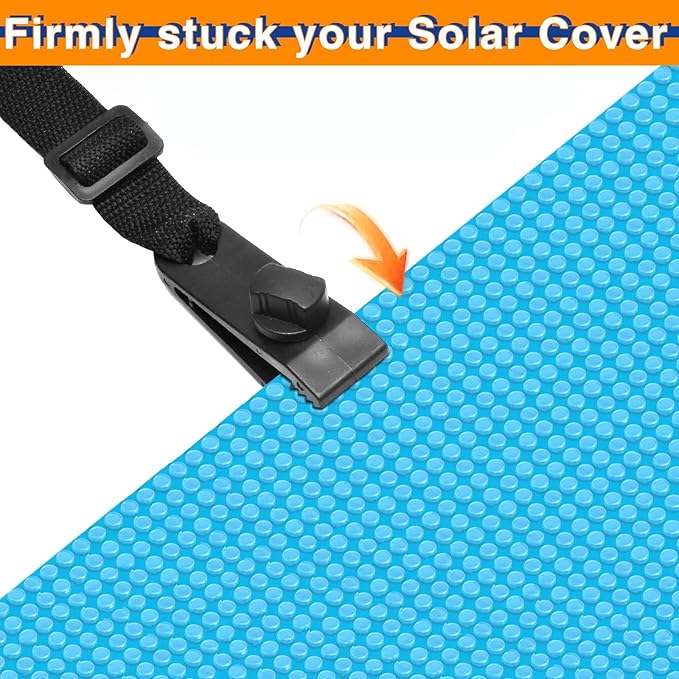 24 Pcs Pool Solar Cover Reel Attachment Kit, Solar Cover Reel Blanket Straps and Clips for Universal Inground Swimming Pool - Including 8 Adhesive Nylon Straps & Tabs, 8 Cord Plates, 8 Buckles