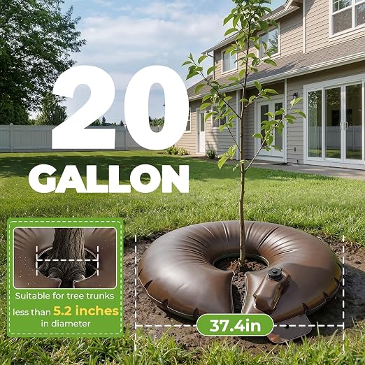 HIRALIY Tree Watering Bag, 1 Pack Watering Ring, Slow Release 1-3 Days, Deep Root & Automatic Drip Irrigation System, for Multi-Trunk Newly Planted Small Trees and Shrubs (2, 20 Gallon)