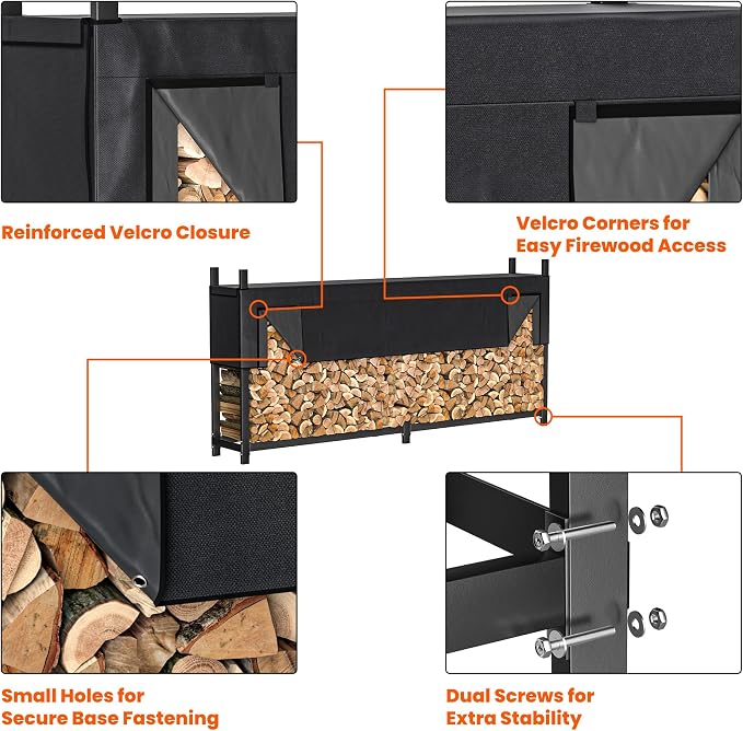 Ultrawall Heavy Duty Firewood Rack with Waterproof Cover, Freestanding Wood Log Holders for Firewood, Indoor/Outdoor Wood Storage Rack (6 ft)