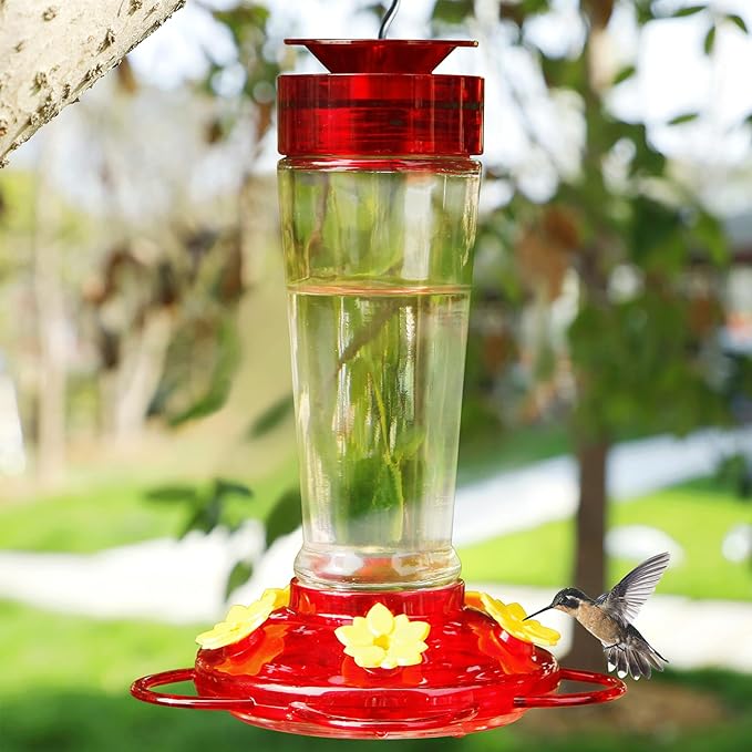 Shrdaepe Hummingbird Feeder, Glass Bottle Bird Feeders, 5 Feeding Ports, 10-Ounce Nectar Capacity, 2 Pack